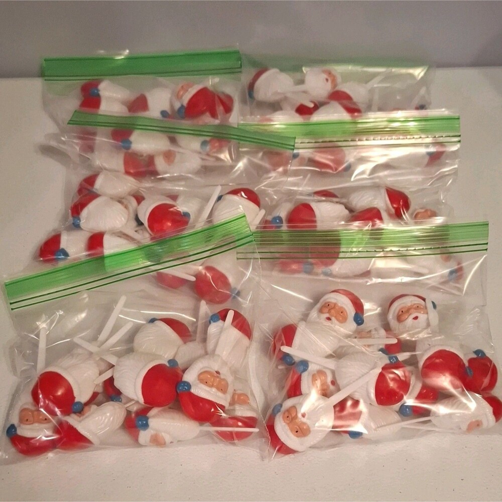 Santa Claus Head Cupcake Picks 72 Piece Lot Reusable Plastic Red White Blue